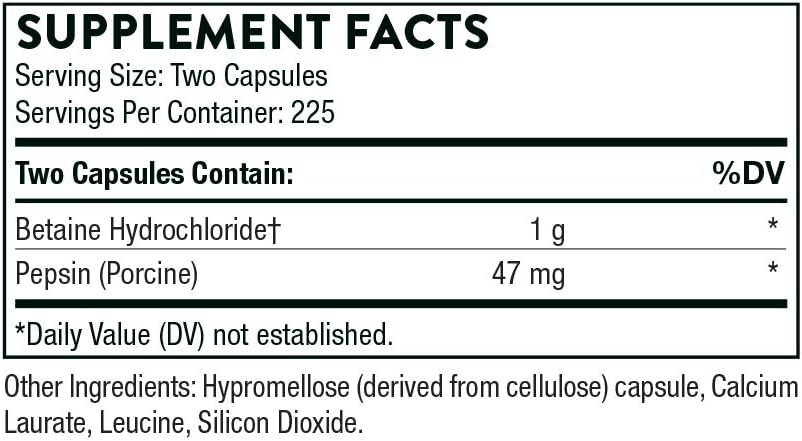 Thorne Betaine HCL & Pepsin, 450 Capsules