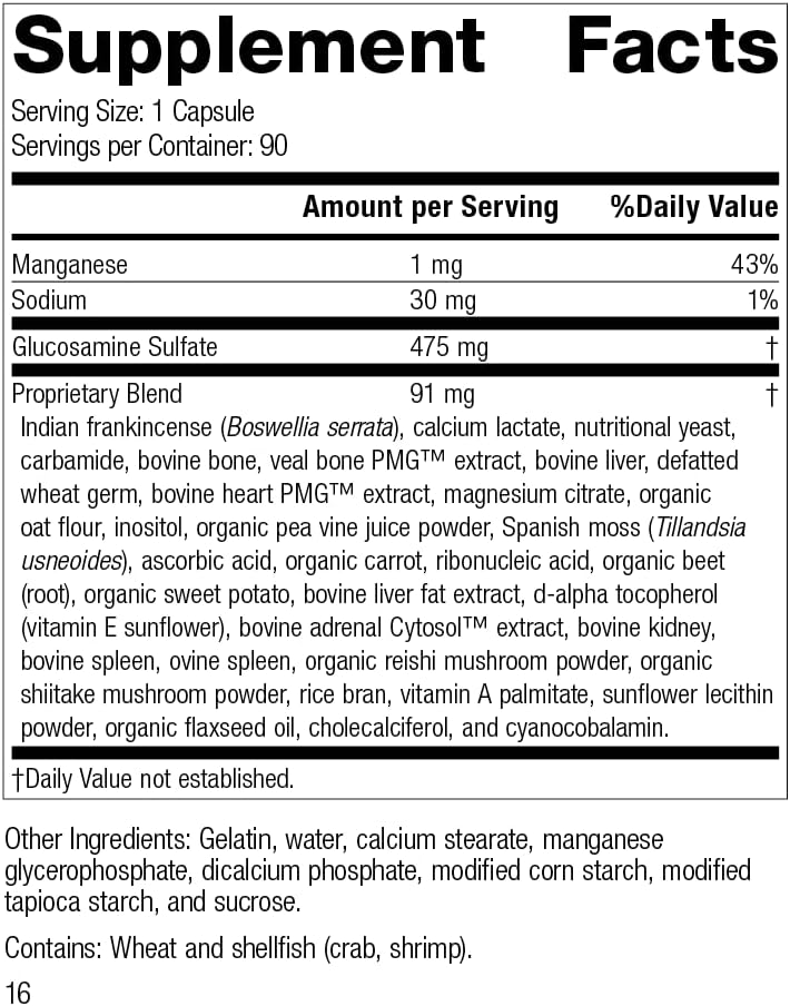 Standard Process Glucosamine Synergy | Whole Food RNA Supplement and Joint Support with Cyanocobalamin, Cholecalciferol, Shiitake, Manganese, Rice Bran, Organic Carrots | 90 Capsules