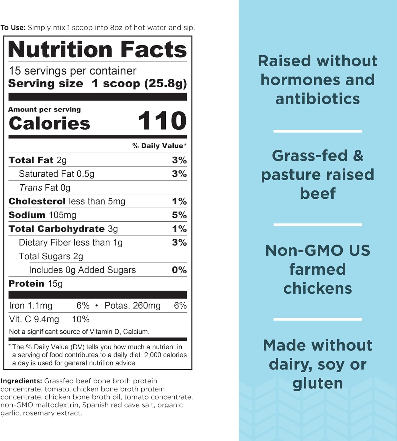 Ancient Nutrition Bone Broth Protein | Powder Tomato Basil (15 Servings)