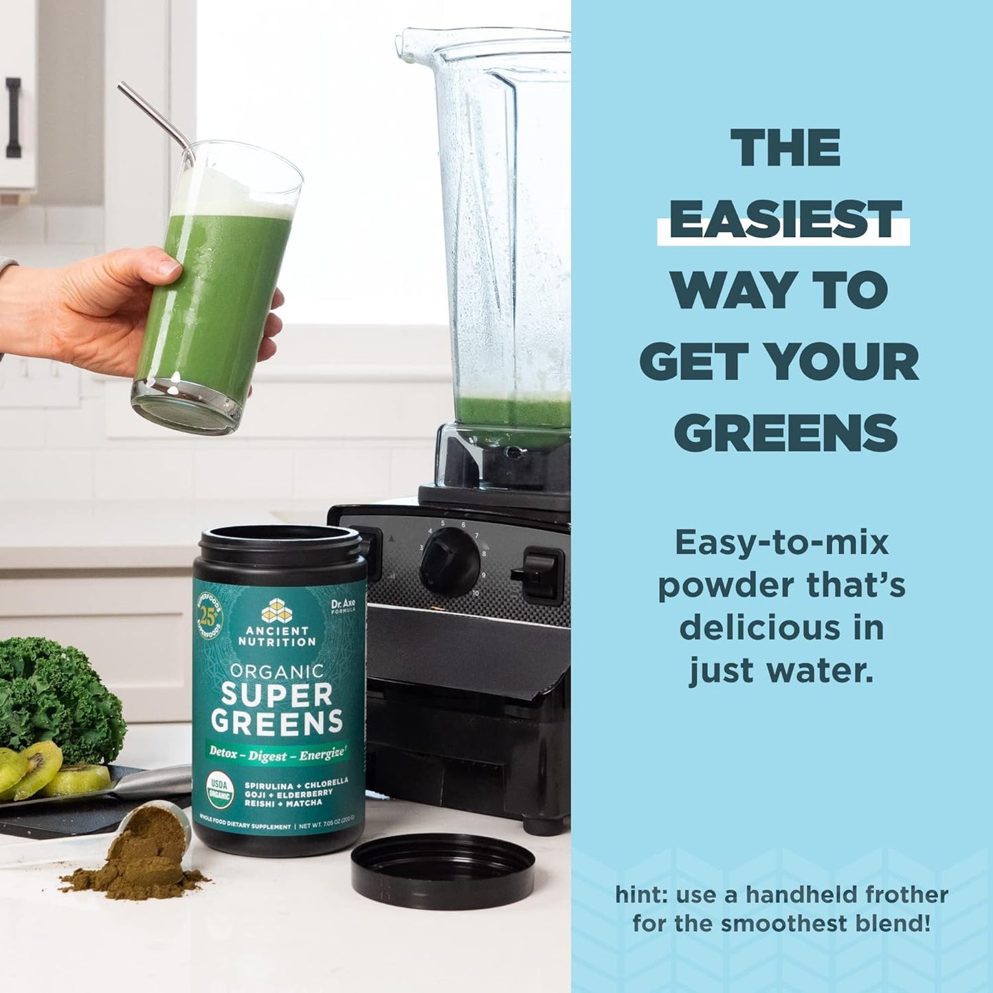 Ancient Nutrition Organic SuperGreens | Powder Greens Flavor (25 Servings)