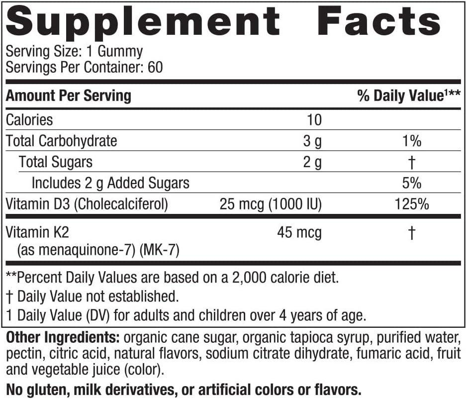Nordic Naturals Vitamin D3 + K2 Gummies, Pomegranate 1000 IU Vitamin D3 + 45 mcg Vitamin K2 - Great Taste - Bone Health, Promotes Healthy Muscle Function, 60 Gummies