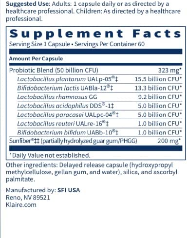 Klaire Labs Ther-Biotic® Synbiotic 50 Billion CFU Shelf Stable, 60 Capsules