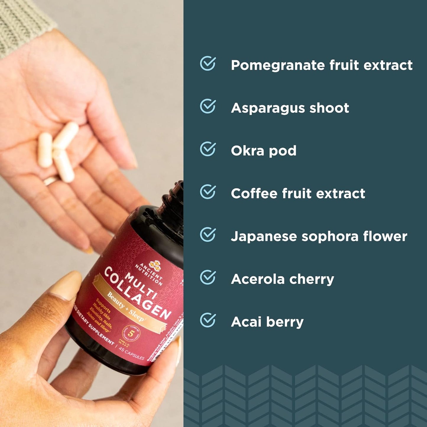 Ancient Nutrition Multi Collagen Beauty & Sleep Support | Capsules (90 Capsules)