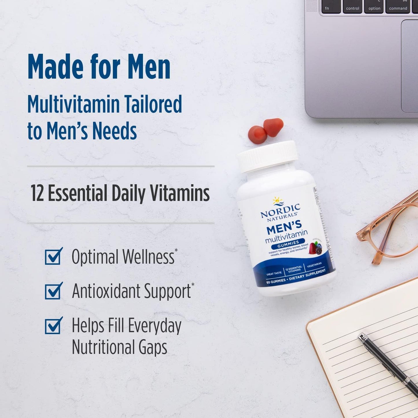 Nordic Naturals Men's Multivitamin Gummies, Mixed Berry - Support for Healthy Bones, Blood Vessels, Energy & Immunity, 60 Gummies