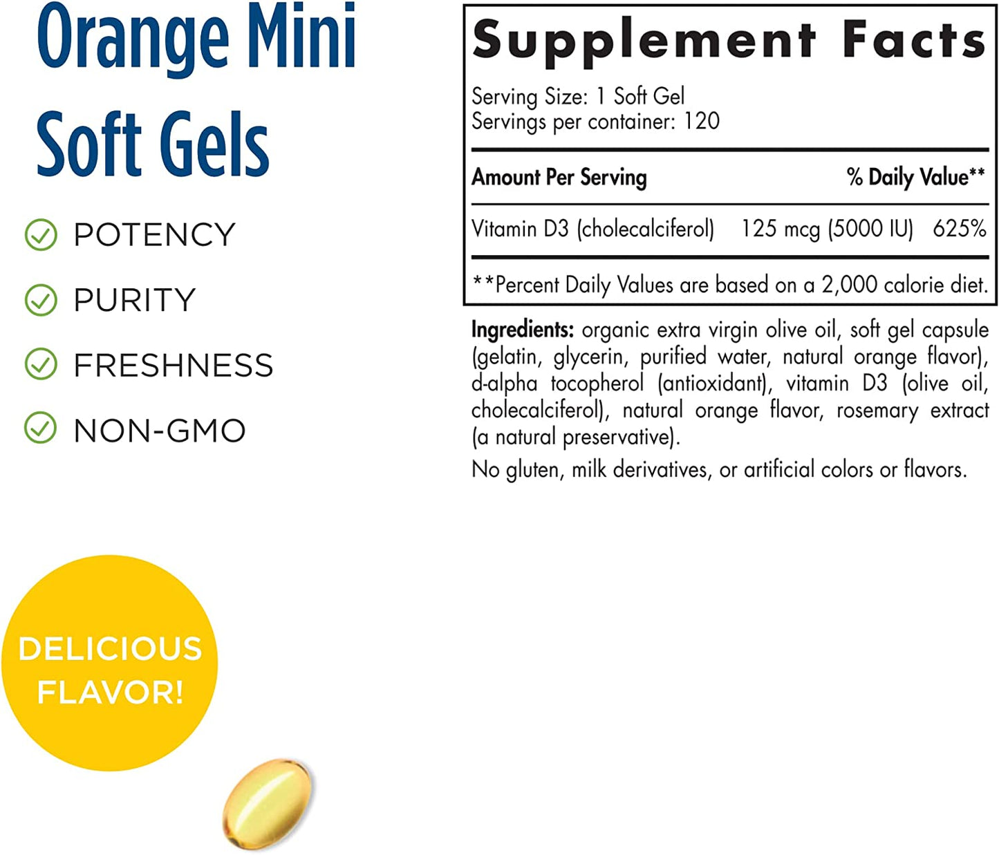 Nordic Naturals Vitamin D3 5000 IU Vitamin D3 - Supports Healthy Bones, Mood & Immune System Function - Non-GMO, 120 Softgels