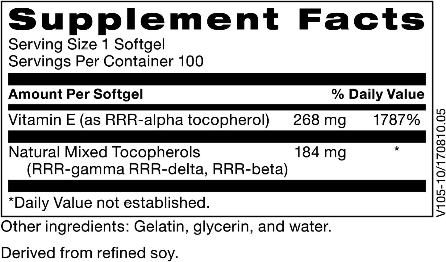 Klaire Labs Pure-E Natural D-Alpha & Mixed Tocopherols High in Gamma Tocopherol,100 Softgels