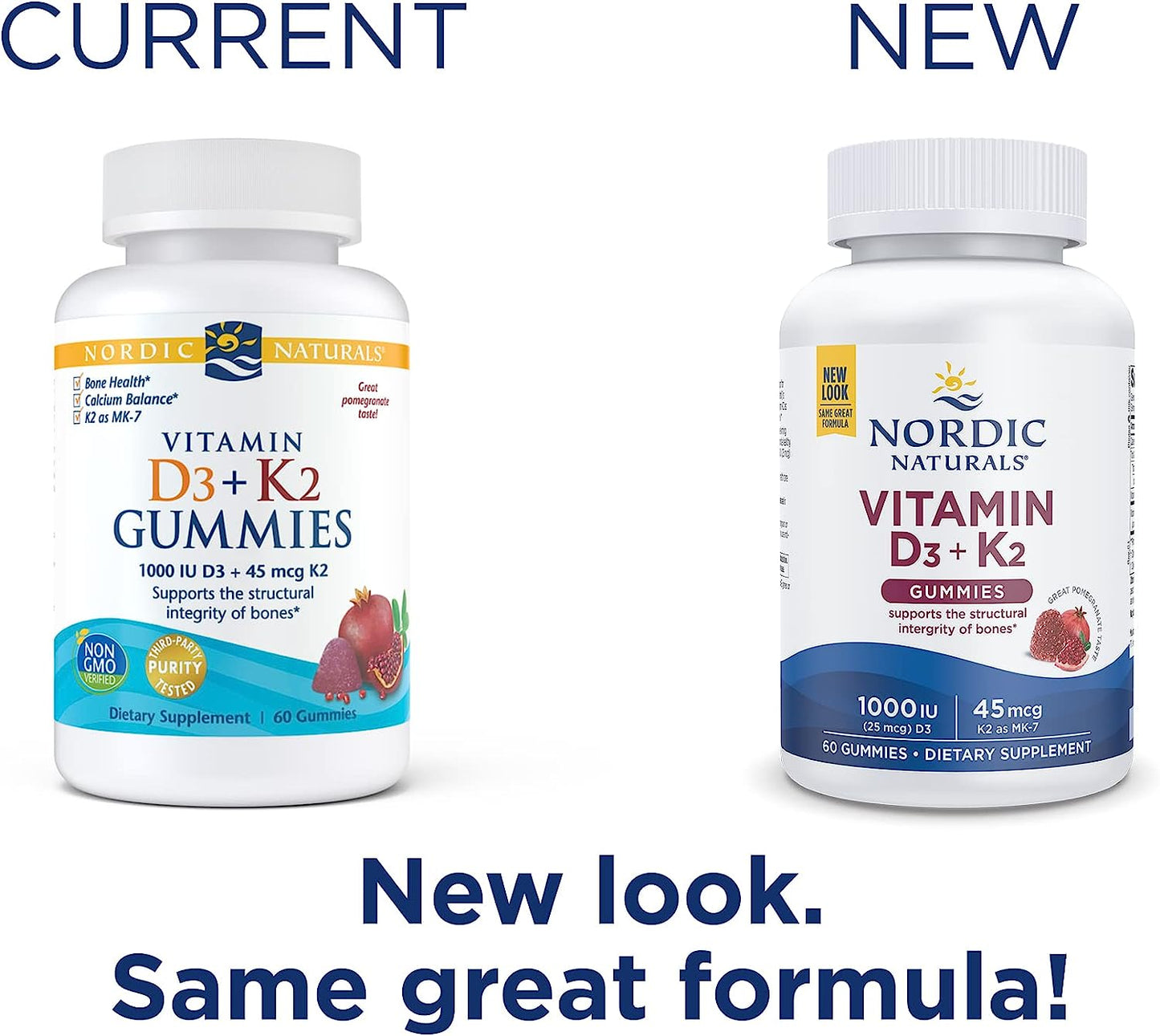 Nordic Naturals Vitamin D3 + K2 Gummies, Pomegranate 1000 IU Vitamin D3 + 45 mcg Vitamin K2 - Great Taste - Bone Health, Promotes Healthy Muscle Function, 60 Gummies