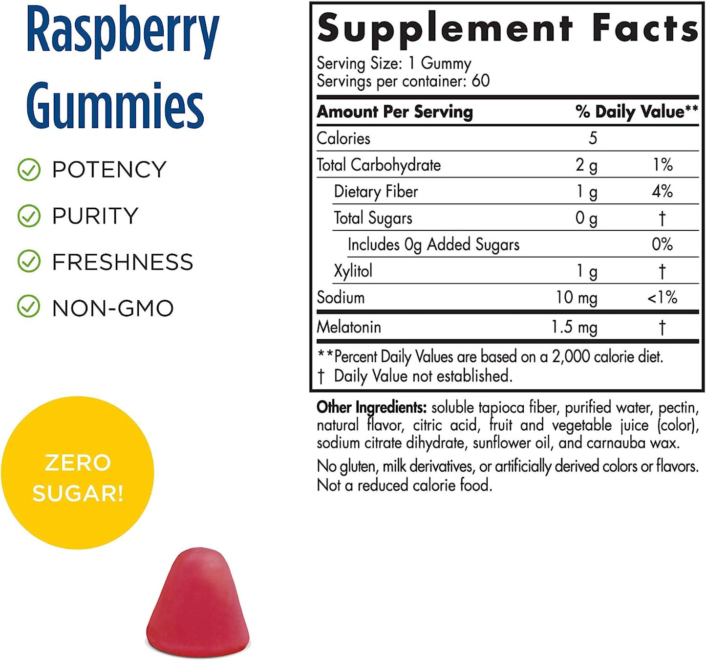 Nordic Naturals Zero Sugar Melatonin Gummies, Raspberry - 1.5 mg Melatonin - Great Taste - Restful Sleep, Antioxidant Support, 60 Gummies