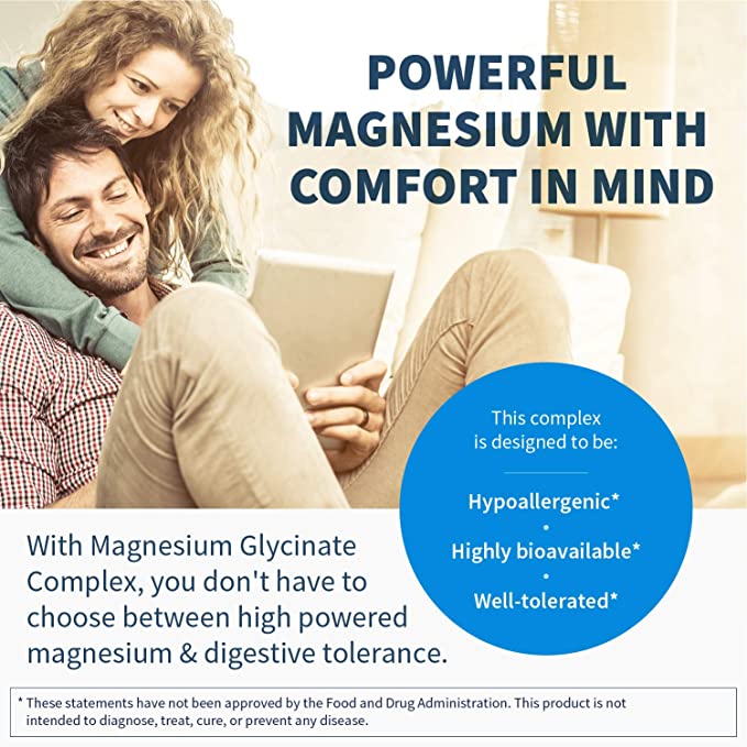Klaire Labs Magnesium Glycinate Complex - 100mg Bisglycinate Blend to Support Bone Health & Restful Sleep - Chelated for Improved Absorption, 100 Capsules