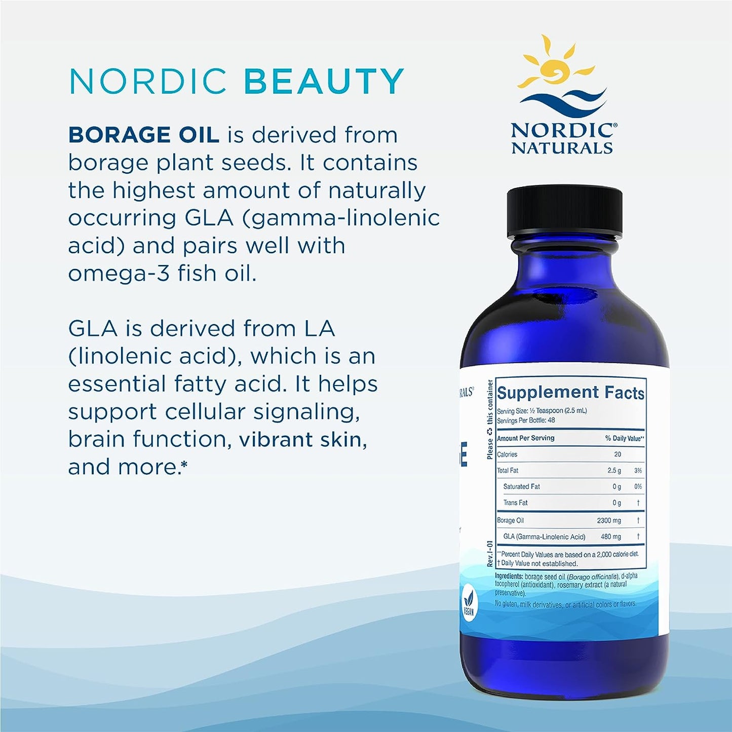 Nordic Naturals Nordic Beauty Borage Oil, Borage Seed Oil, Unique Omega-6 for Healthy and Hydrated Skin, 480 Milligrams of GLA, 4 Ounce