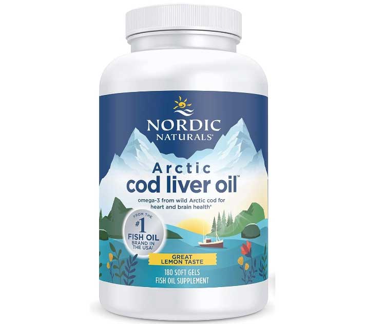 Nordic Naturals Arctic Cod Liver Oil, Lemon - 180 Soft Gels - 750 mg Total Omega-3s with EPA & DHA - Heart & Brain Health, Healthy Immunity, Overall Wellness, 180 Softgels