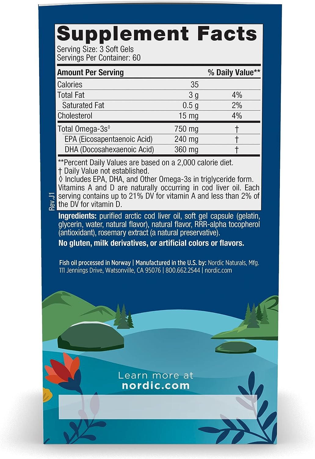 Nordic Naturals Arctic Cod Liver Oil, Lemon - 180 Soft Gels - 750 mg Total Omega-3s with EPA & DHA - Heart & Brain Health, Healthy Immunity, Overall Wellness, 180 Softgels