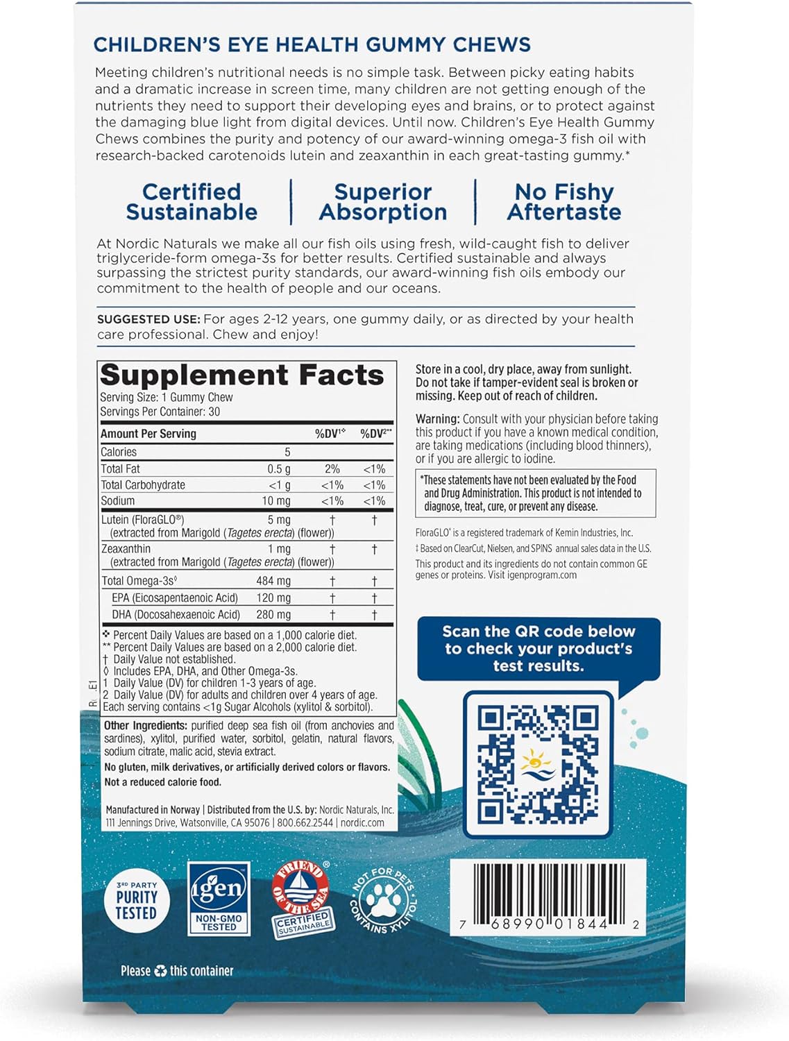 Nordic Naturals Children’s Eye Health Gummies, Strawberry Lemonade for Kids - 484 mg Total Omega-3s DHA, Lutein & Zeaxanthin - Brain Health, Antioxidant Support, 30 Gummies