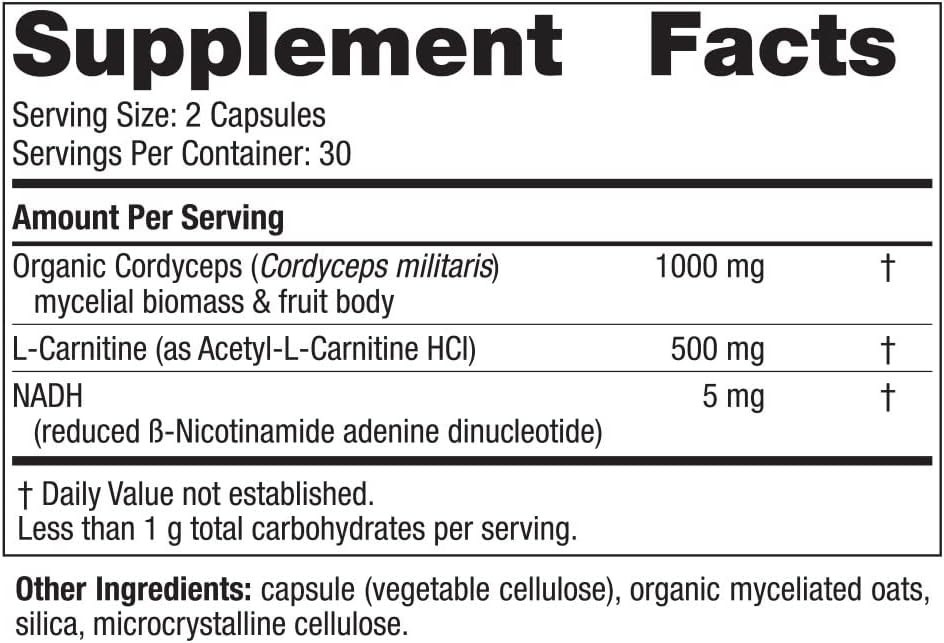 Nordic Naturals Energy Mushroom Complex, Energy & Vitality Support - Blend of Cordyceps, L-carnitine & NAD-H, 60 Capsules