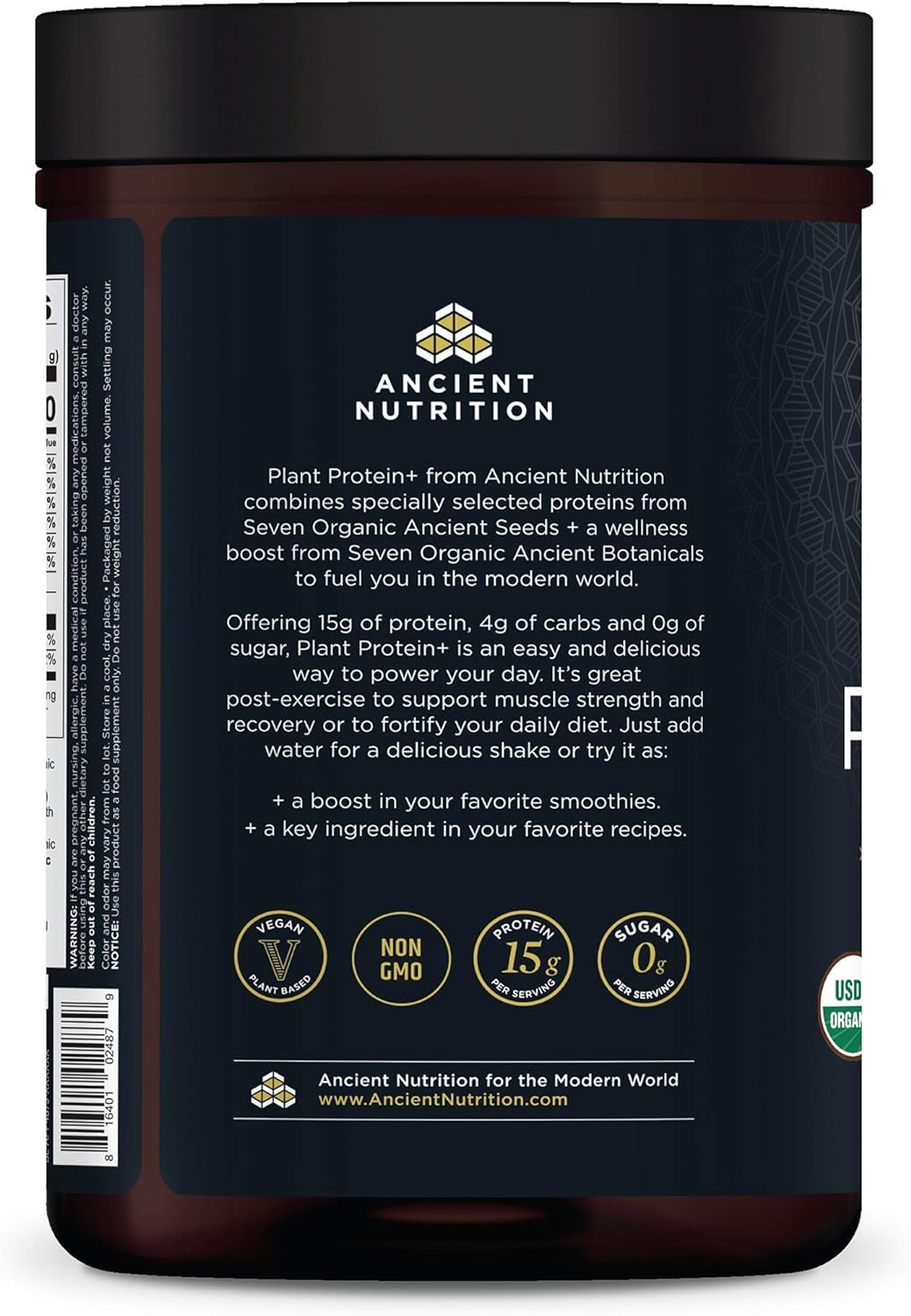 Ancient Nutrition Plant Protein+ | Powder Chocolate (12 Servings)