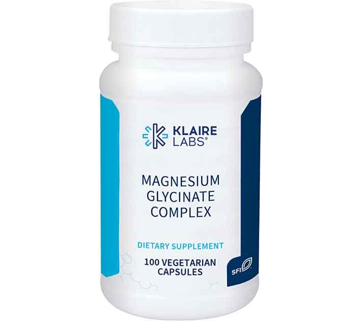 Klaire Labs Magnesium Glycinate Complex - 100mg Bisglycinate Blend to Support Bone Health & Restful Sleep - Chelated for Improved Absorption, 100 Capsules
