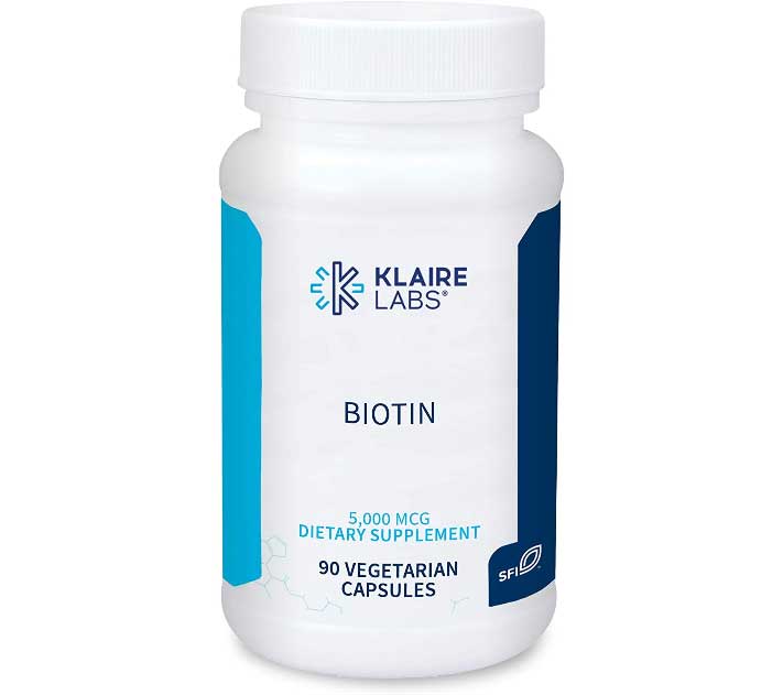 Klaire Labs Biotin 5000mcg - High Potency Biotin Supplement - Vitamin Involved in Skin & Hair Nutrition - Corn-Free, Small, Easy-to-Swallow Hypoallergenic Biotin Pills, 90 Capsules