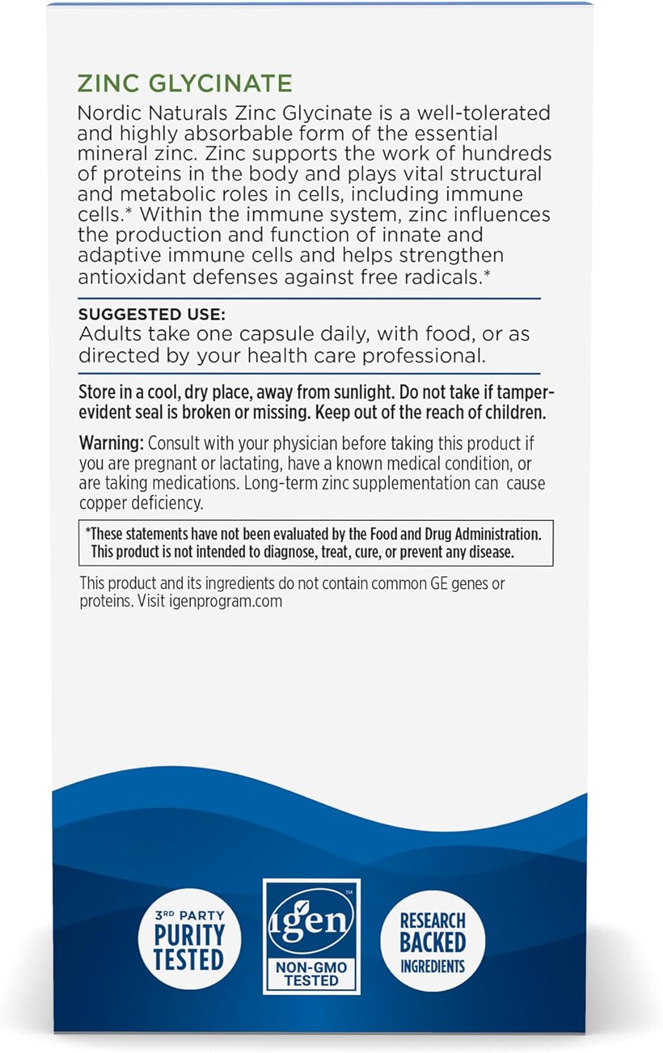 Nordic Naturals Zinc Glycinate- 20 mg Highly Absorbable Zinc Glycinate - Optimal Wellness, 60 Capsules