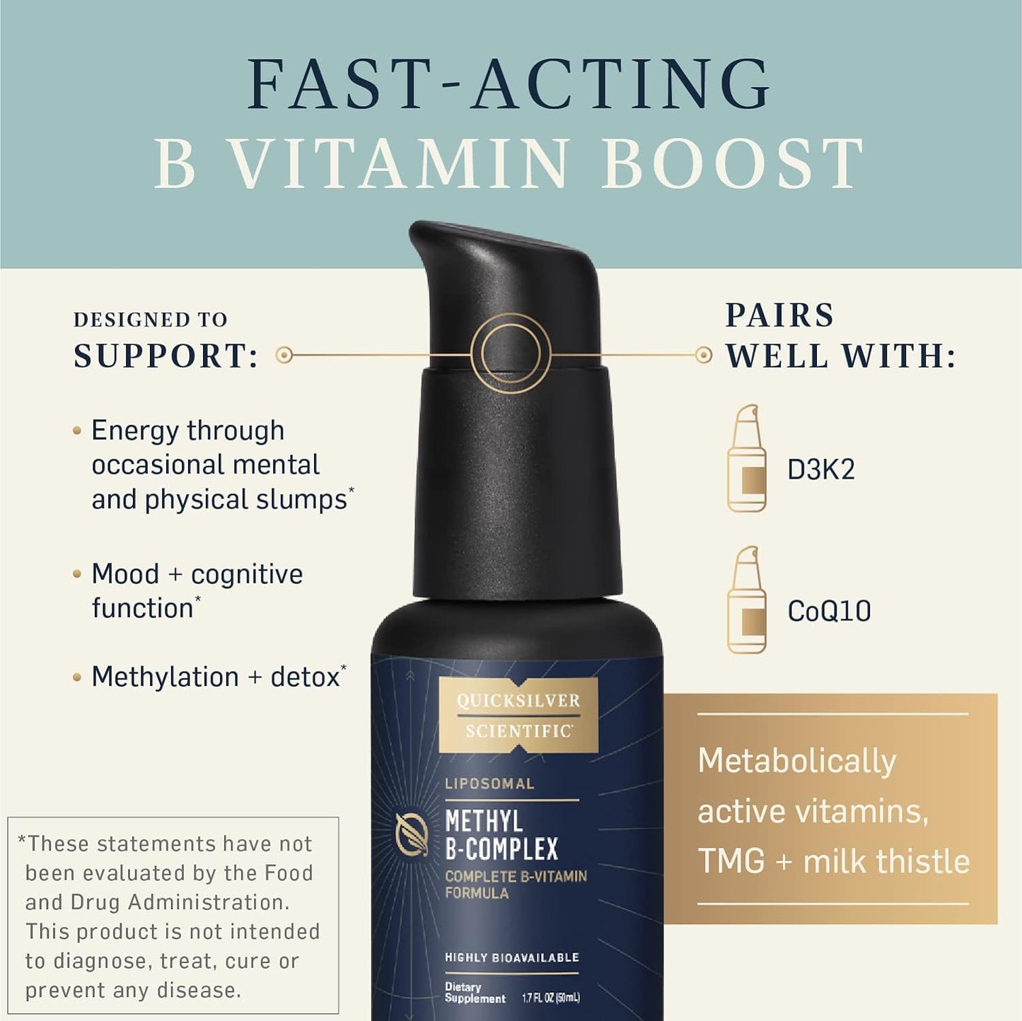 Quicksilver Scientific Methyl B Complex - Liquid Vitamin with Superior Liposomal Absorption of Vitamin B12, Folate, Vitamin B6, Riboflavin, Biotin, Pantothenic Acid, Vitamin B1, Niacin (50 ml)