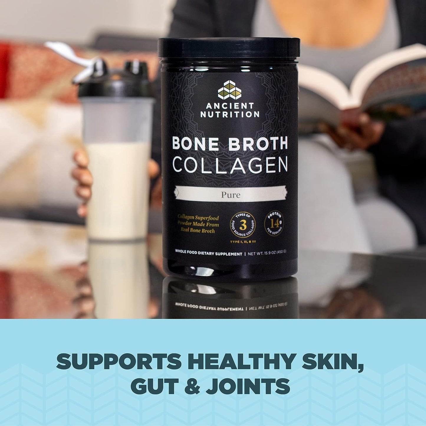Ancient Nutrition Bone Broth Collagen Protein | Powder Pure (30 Servings)