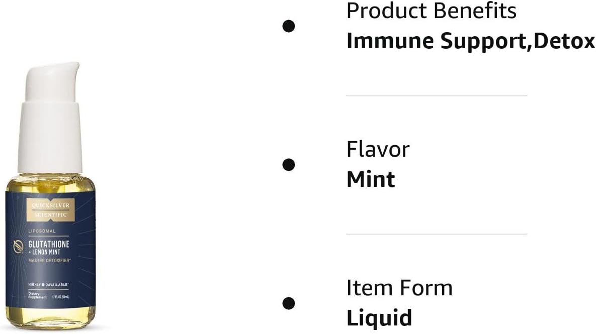 Quicksilver Scientific Liposomal Glutathione - Superior Absorption Oral Glutathione Supplement for Detox & Immune Support - 100 mg of Liquid Glutathione, Gluten Free & Non-GMO (1.7 fl oz)