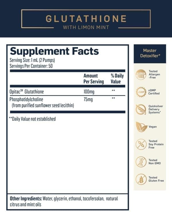 Quicksilver Scientific Liposomal Glutathione - Superior Absorption Oral Glutathione Supplement for Detox & Immune Support - 100 mg of Liquid Glutathione, Gluten Free & Non-GMO (1.7 fl oz)