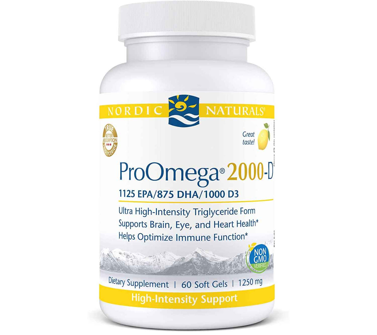Nordic Naturals ProOmega® 2000-D, 60 Softgels Lemon