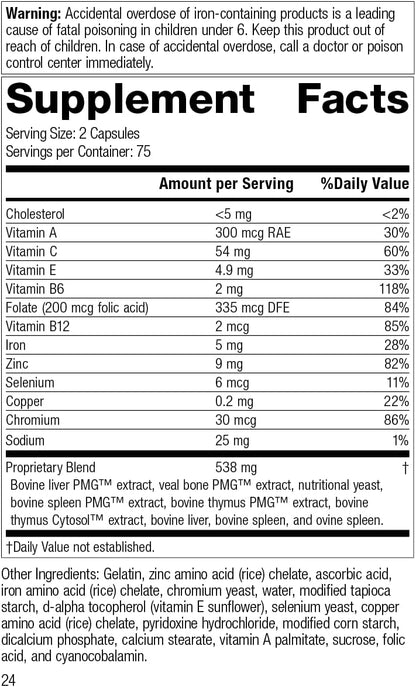 Standard Process Immuplex | Daily Immune Support Supplement with Folate, Iron, Vitamin C & Vitamin A - Mineral Supplement with Antioxidant Ingredients | 150 Capsules