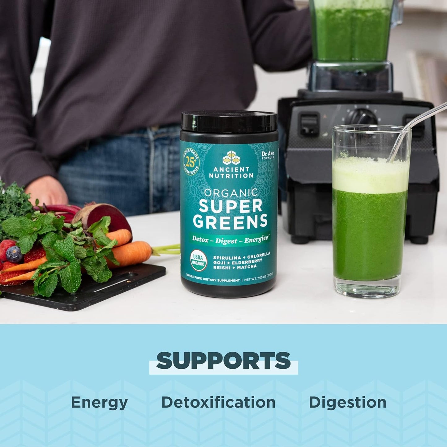 Ancient Nutrition Organic SuperGreens | Powder Greens Flavor (25 Servings)