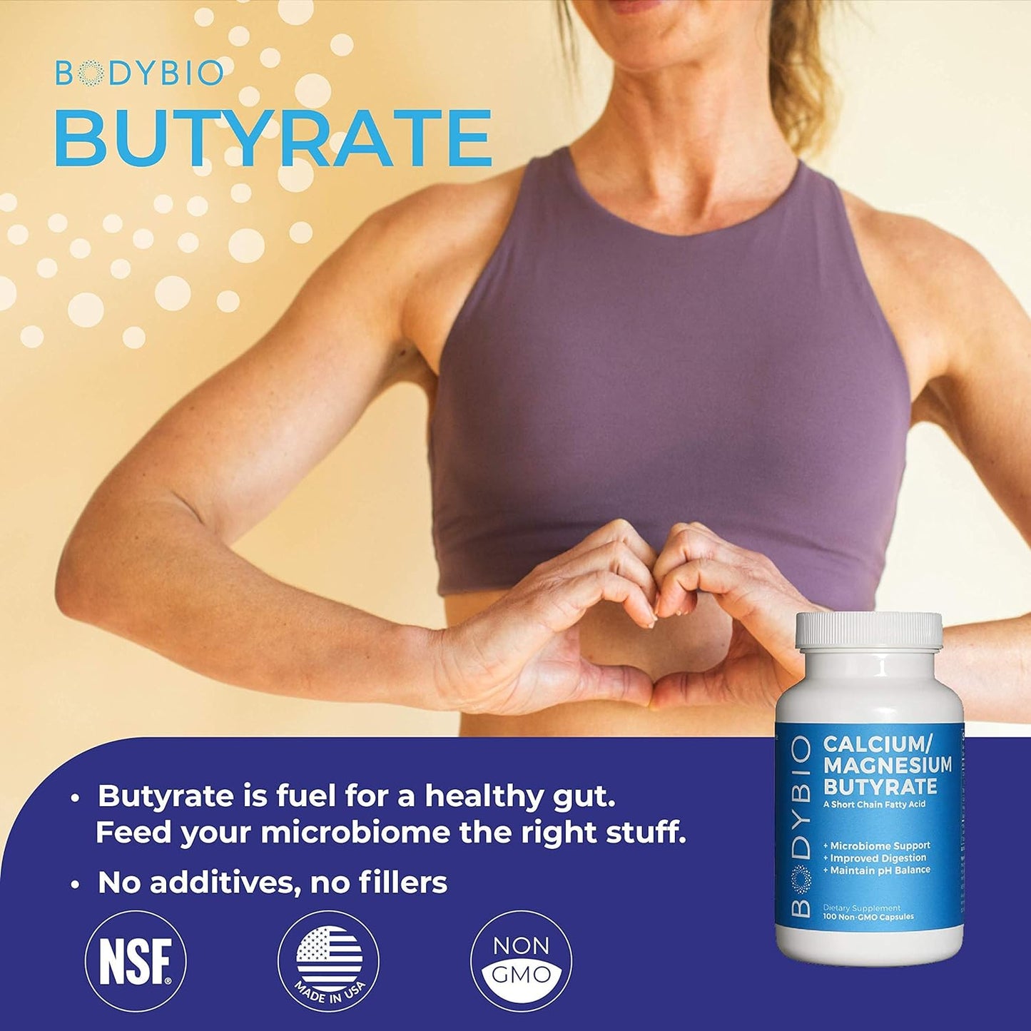 BodyBio Butyrate with Calcium & Magnesium, 250 Capsules