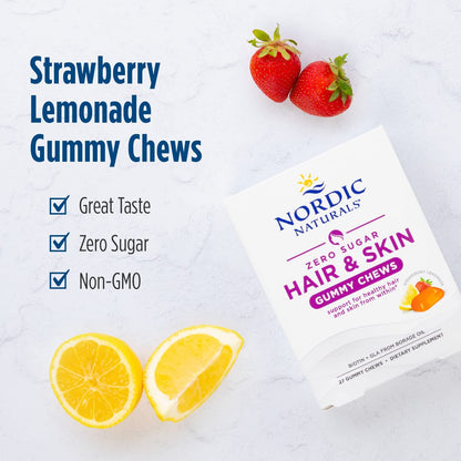 Nordic Naturals Zero Sugar Hair and Skin Gummy Chews, 27 Count