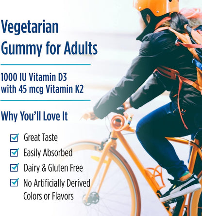 Nordic Naturals Vitamin D3 + K2 Gummies, Pomegranate 1000 IU Vitamin D3 + 45 mcg Vitamin K2 - Great Taste - Bone Health, Promotes Healthy Muscle Function, 60 Gummies