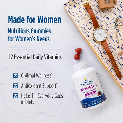 Nordic Naturals Women's Multivitamin Gummies, Mixed Berry - Support for Healthy Skin, Hair, Bones, Energy & Immunity , 60 Gummies