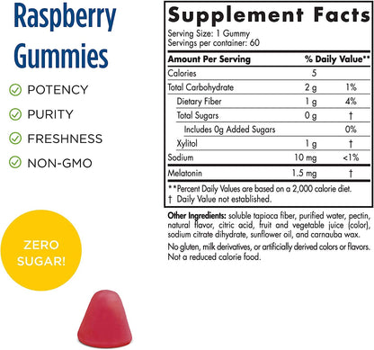 Nordic Naturals Zero Sugar Melatonin Gummies, Raspberry  - 1.5 mg Melatonin - Great Taste - Restful Sleep, Antioxidant Support, 60 Gummies