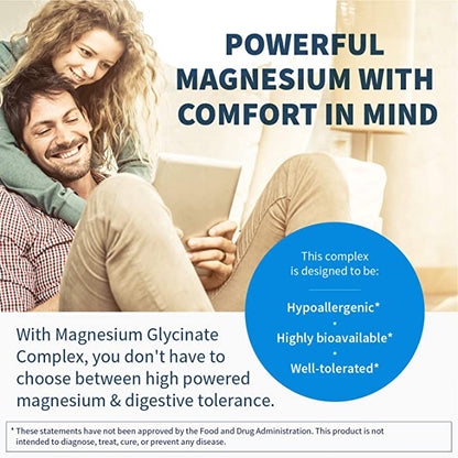 Klaire Labs Magnesium Glycinate Complex - 100mg Bisglycinate Blend to Support Bone Health & Restful Sleep - Chelated for Improved Absorption,  100 Capsules