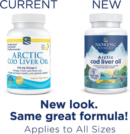 Nordic Naturals Arctic Cod Liver Oil, Lemon - 180 Soft Gels - 750 mg Total Omega-3s with EPA & DHA - Heart & Brain Health, Healthy Immunity, Overall Wellness, 180 Softgels