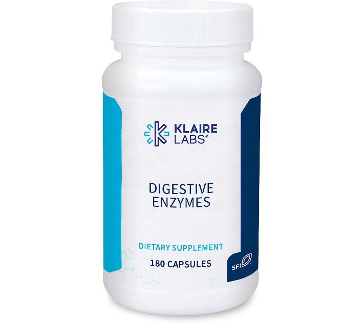 Klaire Labs Digestive Enzymes - Powerful Microbial-Based Amylase, Protease, Lactase, Lipase & Cellulase Enzyme Blend for Gas & Bloating, 180 Capsules