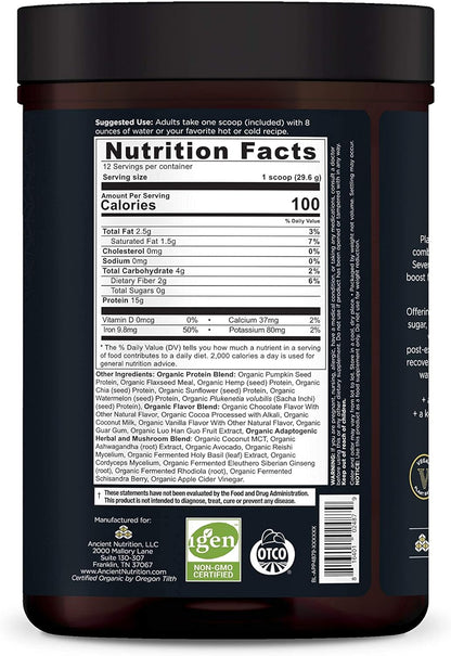 Ancient Nutrition Plant Protein+ | Powder Chocolate (12 Servings)