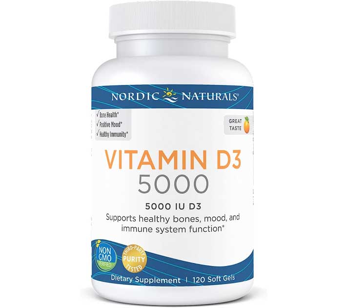 Nordic Naturals Vitamin D3 5000 IU Vitamin D3 - Supports Healthy Bones, Mood & Immune System Function - Non-GMO, 120 Softgels