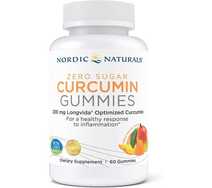 Nordic Naturals Zero Sugar Curcumin Gummies, Mango  200 mg Optimized Curcumin Extract - Great Taste - Antioxidant Support, Healthy Metabolic Balance, 60 Gummies