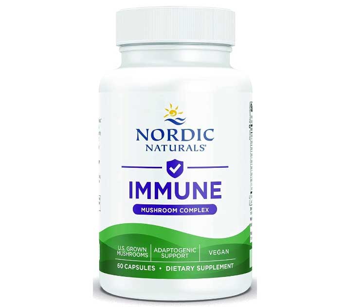 Nordic Naturals Immune Mushroom Complex, Unflavored, Adaptogenic Support, Multi-Mushroom Blend, Optimal Wellness, Non-GMO, Certified Vegan, 60 Capsules