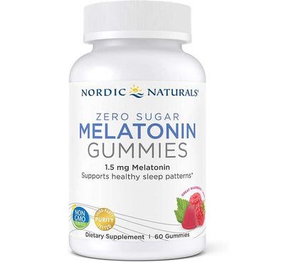 Nordic Naturals Zero Sugar Melatonin Gummies, Raspberry  - 1.5 mg Melatonin - Great Taste - Restful Sleep, Antioxidant Support, 60 Gummies