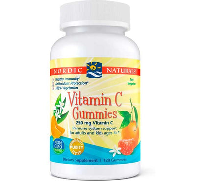 Nordic Naturals Vitamin C Gummies, Tart Tangerine 250 mg Vitamin C - Immune Support, Antioxidant Protection, Child Growth & Development - Non-GMO, Vegan - 120 Gummies