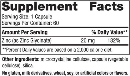 Nordic Naturals Zinc Glycinate- 20 mg Highly Absorbable Zinc Glycinate - Optimal Wellness, 60 Capsules