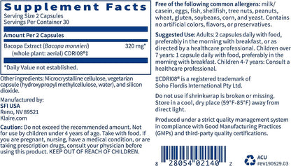 Klaire Labs Acumen - Cognitive Support Supplement with Bacopa Monnieri Extract - Memory Support - Gluten-Free & Hypoallergenic Bacopa Capsules for Adults & Kids 7+, 60 Capsules