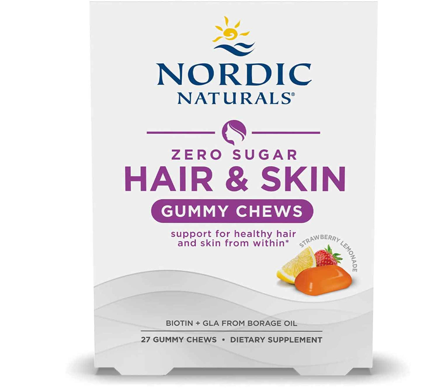 Nordic Naturals Zero Sugar Hair and Skin Gummy Chews, 27 Count