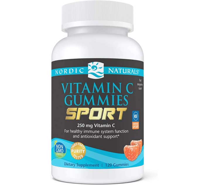 Nordic Naturals Vitamin C Gummies Sport, Tart Tangerines - 250 mg Vitamin C - Antioxidant Protection - NSF Certified, 120 Gummies