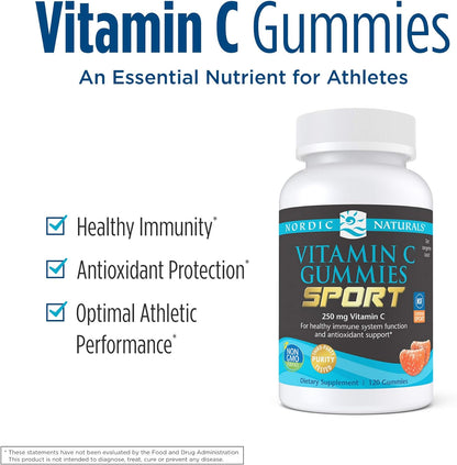 Nordic Naturals Vitamin C Gummies Sport, Tart Tangerines - 250 mg Vitamin C - Antioxidant Protection - NSF Certified, 120 Gummies