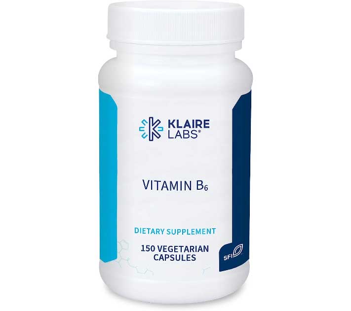 Klaire Labs Vitamin B6-250 Milligrams Hypoallergenic High Potency Pyridoxine HCl for Immune & Nervous System Support, Assists B12 Absorption, 150 Vegetarian Capsules