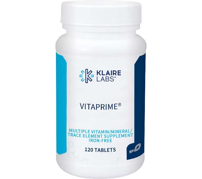Klaire Labs Vitaprime - Multivitamin & Mineral with B Vitamins, Folate, Antioxidants & Vitamin E - Nutrients to Help Support Energy - Twice Daily, Iron-Free Multivitamin, 120 Tablets